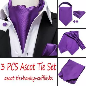 Мужской фиолетовый галстук Hi-Tie Ascot с нагрудными квадратными запонками, комплект атласного шелкового галстука