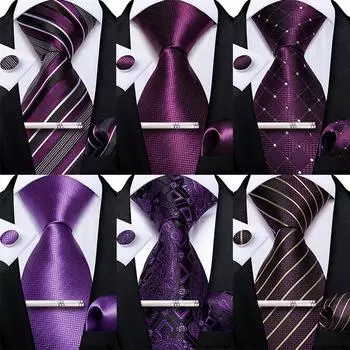 Мужской фиолетовый галстук с зажимом для галстука, деловой шелковый галстук с узором пейсли, набор запонок для вечеринки, Dibangu N-7225