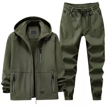Мужской флисовый костюм Мужская хлопковая куртка Холодостойкий альпинистский уличный теплый костюм L армия зеленый