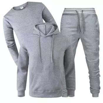 Мужской флисовый свитшот и спортивные штаны 220 г, повседневный спортивный костюм из трех предметов, с длинным рукавом, коллекция осень/зима S