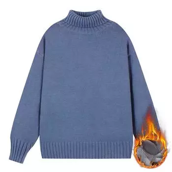 Мужской флисовый утолщенный свитер, универсальный вязаный свитер, водолазка, теплая мужская повседневная рубашка на осень и зиму, однотонный топ S хаки