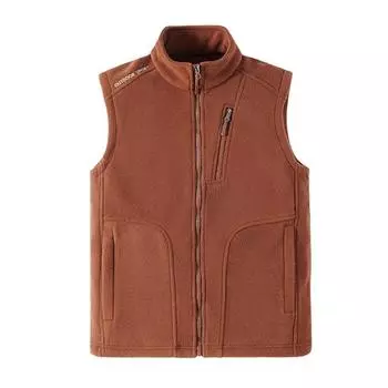 Мужской флисовый жилет, стандартный крой, без рукавов, воротник-стойка, жилет, пальто с карманами на молнии, теплоизоляционный жилет, куртка L темно-коричневого