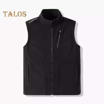 Мужской флисовый жилет, стандартный крой, без рукавов, воротник-стойка, жилет, пальто с карманами на молнии, теплоизоляционный жилет, куртка L чёрный