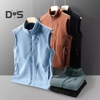 Мужской флисовый жилет, стандартный крой, без рукавов, воротник-стойка, жилет, пальто с карманами на молнии, теплоизоляционный жилет, куртка L темно-коричневого