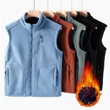 Мужской флисовый жилет, стандартный крой, без рукавов, воротник-стойка, жилет, пальто с карманами на молнии, теплоизоляционный жилет, куртка L чёрный
