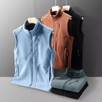 Мужской флисовый жилет, стандартный крой, без рукавов, воротник-стойка, жилет, пальто с карманами на молнии, теплоизоляционный жилет, куртка L чёрный