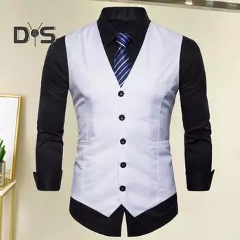 Мужской формальный жилет деловой жилет с V-образным вырезом без рукавов однобортный карманы однотонные пуговицы приталенный мягкий пальто жениха дружки XL красный