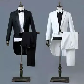 Мужской фрак, пальто, костюмы, брючные комплекты, модные пиджаки, торжественное платье, смокинг для выпускного вечера, костюм, наряд L чёрный