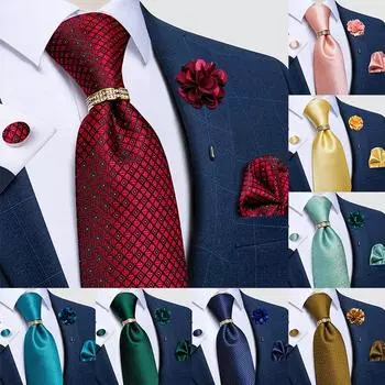 Мужской галстук 8,5 см, шелковый галстук с бутоньеркой, мужские свадебные галстуки, носовой платок, набор запонок для деловой вечеринки, Dibangu 0704