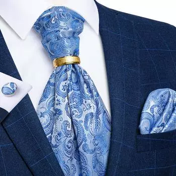 Мужской галстук Ascot с кольцом, клетчатый галстук с цветочным принтом, шелковый носовой платок, запонки для вечеринок, аксессуары AS-2002