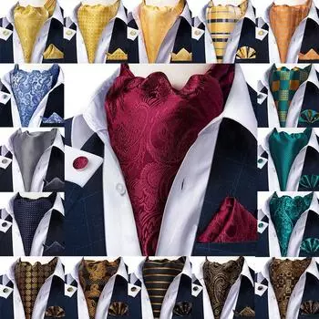 Мужской галстук Ascot, синий, красный галстук для бизнеса, шелковый галстук с пейсли, носовой платок, запонки, набор галстуков DibanGu AS-2019