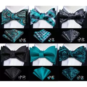 Мужской галстук-бабочка Barry.Wang, носовой платок, запонки, бирюзовый черный шелковый галстук-бабочка, свадебный деловой комплект для выпускного вечера LH-1002