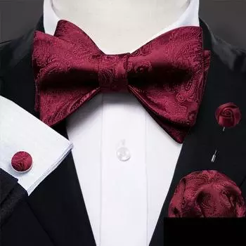 Мужской галстук-бабочка Barry.Wang, носовой платок, запонки, бутоньерка, бордовый красный шелковый галстук-бабочка, галстук-бабочка, свадебное свидание LH-1014