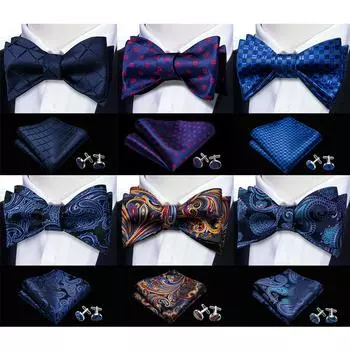 Мужской галстук-бабочка Barry.Wang, запонки, синий, темно-синий шелковый галстук-бабочка, свадебный деловой комплект