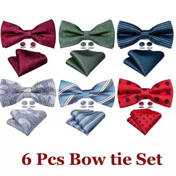 Мужской галстук-бабочка для мальчиков с предварительно завязанным галстуком-бабочкой, шелковый носовой платок с узором пейсли, запонки, набор из 6 предметов с галстуком-бабочкой