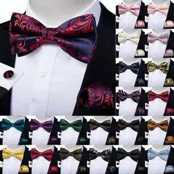 Мужской галстук-бабочка, регулируемый шелковый красный, синий галстук с узором пейсли, платок, запонки, набор для свадебных аксессуаров 0147