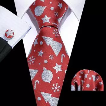 Мужской галстук Barry Wang, носовой платок, запонки, красный и белый галстук с мультяшным рисунком, рождественский галстук с атмосферой