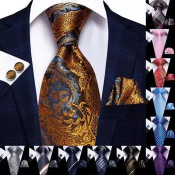 Мужской галстук Классический шелковый галстук Карманный квадратный комплект запонок с цветочным узором Пейсли Свадьба N-3214