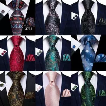 Мужской галстук Классический шелковый галстук Карманный квадратный комплект запонок с цветочным узором Пейсли Свадьба N-3361