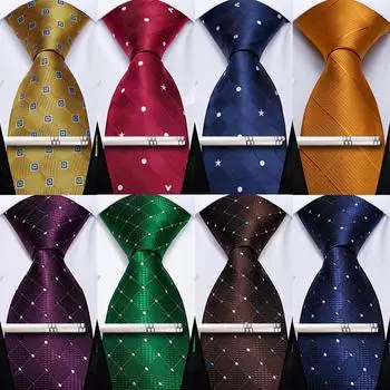 Мужской галстук с зажимом для галстука, новый дизайн, деловой шелковый галстук в горошек, носовой платок, запонки с галстуком, мужские аксессуары Dibangu N-7374