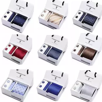 Мужской галстук в подарочной коробке, набор из 5 предметов, групповой галстук, деловой, свадебный галстук