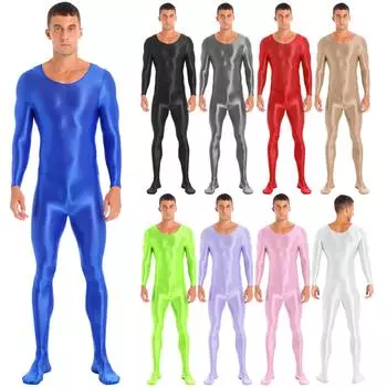 Мужской глянцевый гладкий трико для всего тела, боди, комбинезон с длинными рукавами, боди для спорта, фитнеса, Rave Party, клубная одежда белый
