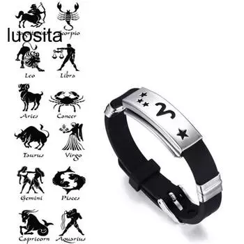 Мужской гороскоп из нержавеющей стали силиконовый браслет застежка-манжета браслет Sagittarius чёрный/серебряный