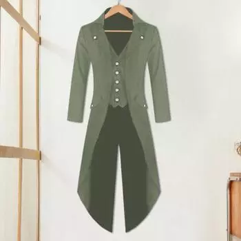 Мужской готический фрак с лацканами, длинный рукав, однобортный, в стиле ретро, средневековый фрак, искусственный XXL красный