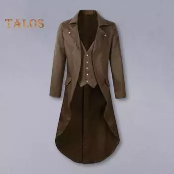 Мужской готический фрак с лацканами, длинный рукав, однобортный, имитация двухкомпонентного пиджака с карманами, пиджак середины века M светло-коричневого