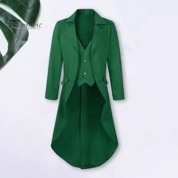 Мужской готический фрак с лацканами, длинный рукав, однобортный, имитация двухкомпонентного пиджака с карманами, пиджак середины века M темно-красного