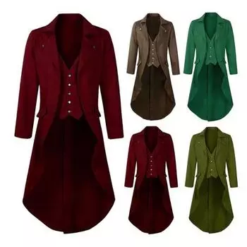 Мужской готический фрак с лацканами и длинным рукавом, однобортный, поддельный костюм из двух частей M светло-коричневого