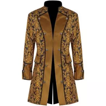 Мужской готический плащ в стиле средневековья и ренессанса в стиле стимпанк, викторианский длинный плащ S жёлтый