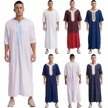 Мужской халат арабский этнический костюм рубашка мусульманский тобе кафтан халат исламский Ближний Восток Саудовская Аравия свободное длинное платье маскарадный костюм M розовый