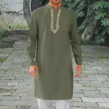 Мужской халат-кафтан с круглым вырезом и длинным рукавом, абайя, дышащая, на пуговицах, арабская одежда ихрам для повседневных случаев и молитв S армия зеленый