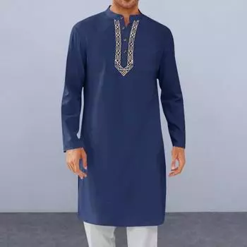 Мужской халат-кафтан с круглым вырезом и длинным рукавом, абайя, дышащая, на пуговицах, арабская одежда ихрам для повседневных случаев и молитв S армия зеленый