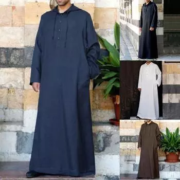 Мужской халат с длинными рукавами в Саудовской Аравии, мусульманское платье в Рамадан, средняя исламская одежда с капюшоном S темно-синий
