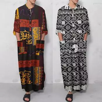 Мужской халат с длинными рукавами в Саудовской Аравии, мусульманское платье в Рамадан, средняя исламская одежда One size чёрный