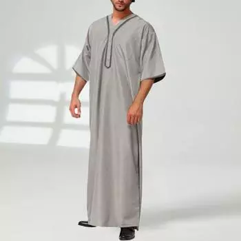 Мужской халат в стиле ретро с V-образным вырезом и пуговицами на груди с короткими рукавами Мягкий свободный Малайзия Средний S серый