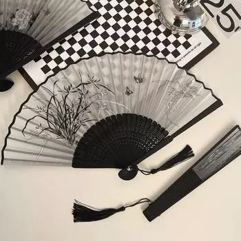 Мужской ханьфу с кисточками, тушь, древний стиль, дух феи, женский новый китайский стиль, шелковая ткань, бамбуковый веер, складной