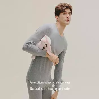 «Мужской хлопковый антибактериальный осенний костюм»: В комплект входят тонкий свитер, брюки и теплое нижнее белье. XXL