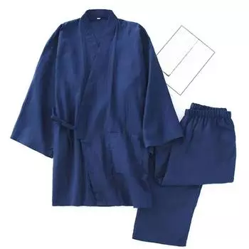 Мужской хлопковый халат-кимоно, пижама, тонкий, весна и осень, черный и темно-синий цвета, семейная одежда, свободный повседневный мужской халат M тёмно-синий