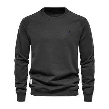 Мужской хлопковый топ, свободный и повседневный однотонный пуловер с круглым вырезом L