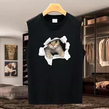 Мужской хлопковый жилет без рукавов: Летний новый стильный бренд для спорта и фитнеса. L чёрный