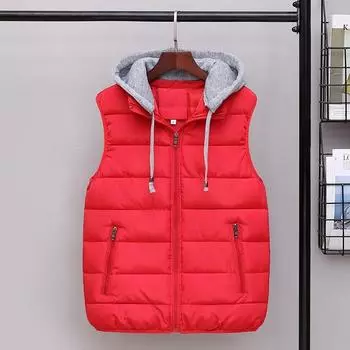 Мужской хлопковый жилет с капюшоном, зимний тренд, теплый утолщенный жилет-куртка, большой размер, жилет для полных L красный