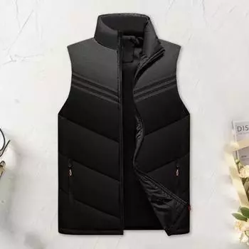 Мужской хлопковый жилет с воротником-стойкой, без рукавов, застежкой-молнией и карманами, цветной полосатый дизайн, толстый теплоизоляционный жилет L серый