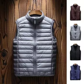 Мужской хлопковый жилет с воротником-стойкой, без рукавов, застежкой-молнией, легкий стеганый жилет, однотонный хлопковый жилет, куртка с карманами M вино красного