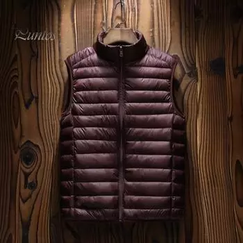 Мужской хлопковый жилет с воротником-стойкой, без рукавов, застежкой-молнией, легкий стеганый жилет, однотонный хлопковый жилет, куртка с карманами M светло-серый