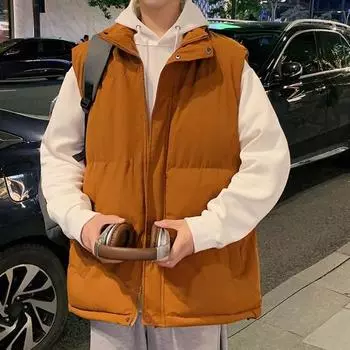 Мужской хлопковый жилет с воротником-стойкой, без рукавов, карманами, стеганый жилет, однотонный утолщенный теплый зимний жилет, куртка M синий