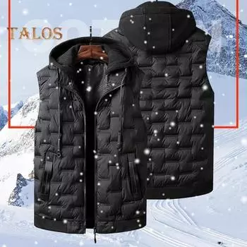 Мужской хлопковый жилет со съемным капюшоном, завязывающимся на шнурок, без рукавов, однотонный жилет с застежкой-молнией, пальто M армия зеленый