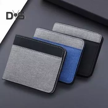 Мужской холщовый кошелек с многослойными кассетами, держателем удостоверения личности, контрастным цветом, прочной строчкой, легкий держатель для карт для повседневного использования, работы, путешествий, покупок чёрный